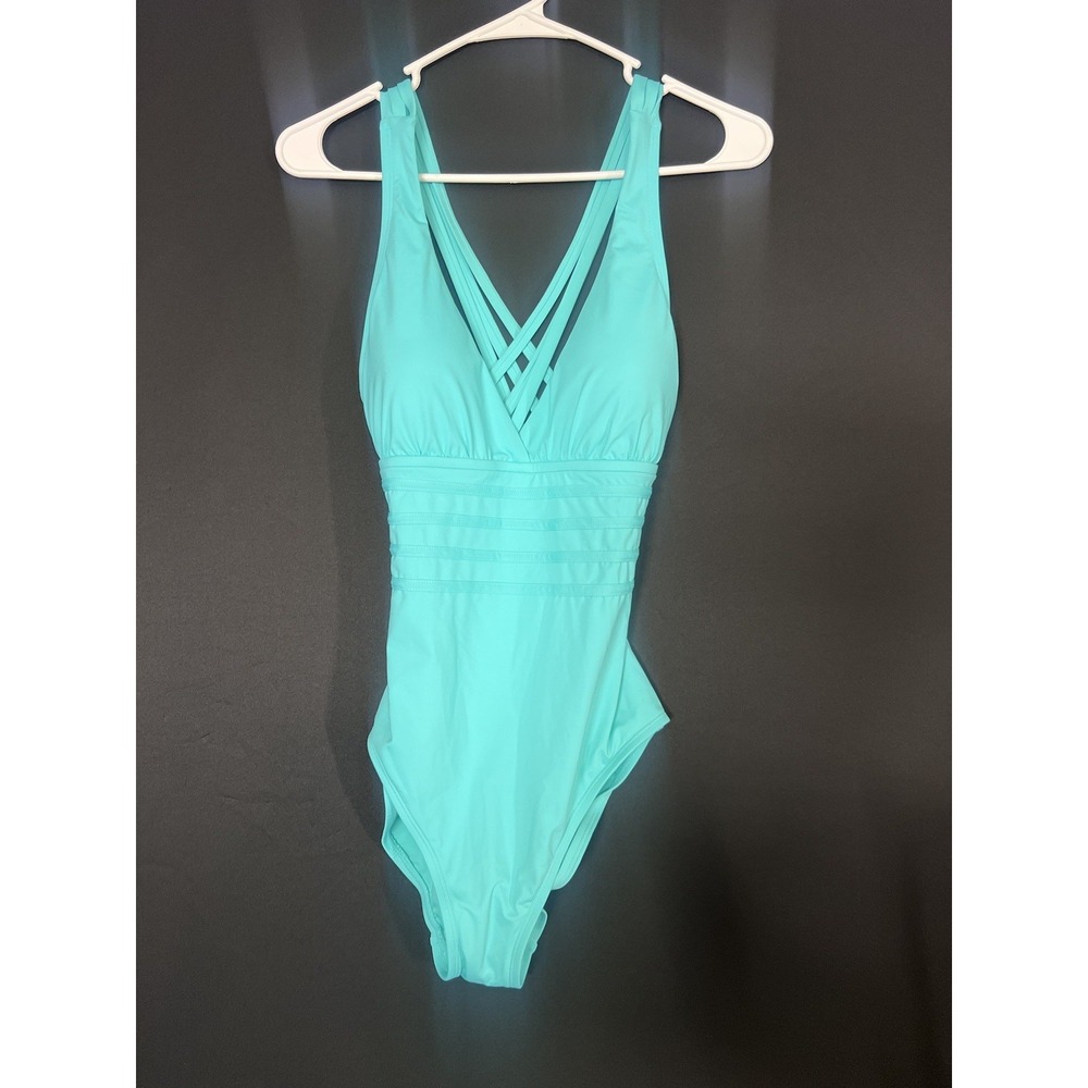 La Blanca Women's Tummy Control One-Piece Swimsuit Aqua Size 8 NWT